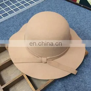 Children's Female Treasure British Hepburn Small Pepper Wave Big Brim Hat Retro Bow Woolen Hat Autumn and Winter Hat thumbnail-1