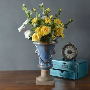 Hand Made Blue Cream Retro European Countryside Ceramic Flower Vase For Succulent thumbnail-1