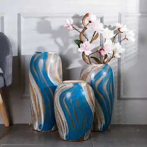 Classical Hand Made Color Paint Blue Jingdezhen Ceramic Vase For Artificial Flower Decor thumbnail-1
