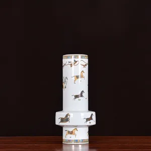 New Chinese Modern Simple Light Luxury Electroplate Ceramic Vase For Showroom TV Bench Decor thumbnail-2