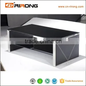Livingroom Cheap and Nice Design Stainless Steel Tea Table With Black Glass thumbnail-1