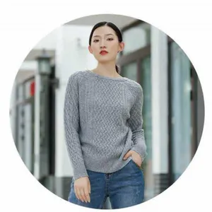 100% Cashmere Women′ Cable Knit Sweater Round Neck Sweater thumbnail-1