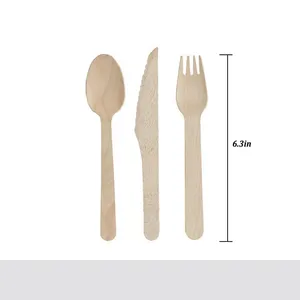 Disposable Cooking Utensils Natural Wood Knives Spoons Forks Cutlery Sets thumbnail-5