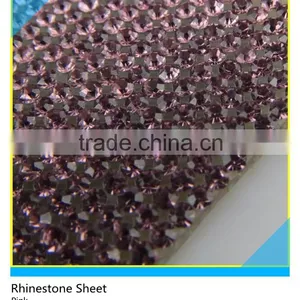 24x40cm Clear Pink Hot Fix Rhinestone Sheet Crystal Diamond Pointback Hotfix Rhinestone Mesh thumbnail-1