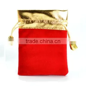 Red and Gold Combined Drawstring Velvet Pouch thumbnail-1