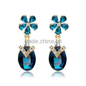 NEW Women Green Crystal Gold Plated Drop Dangle Earrings thumbnail-6
