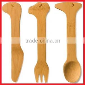Custom Shape Design Wooden or Bamboo Spoon Knife and Fork Cutlery Set With Laser or Burnt Engraving Logo thumbnail-1