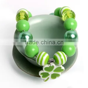 Green Lucky Clover Baby Necklace Beaded Baby Jewelry Crystal Necklace Wholesale 2016 thumbnail-2