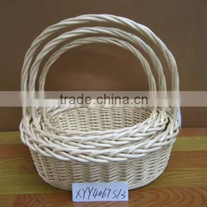 3pcs Big Strong Oval Willow Wicker Baskets for Flower With High Handle thumbnail-1