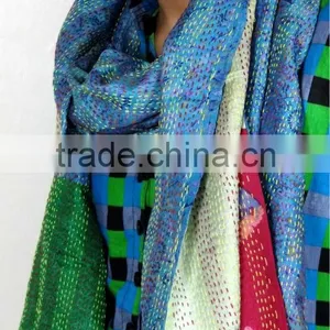 Handmade Women Silk Kantha Shawl thumbnail-1