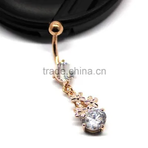 Gold Plated Crystal Flower Belly Button Ring thumbnail-1