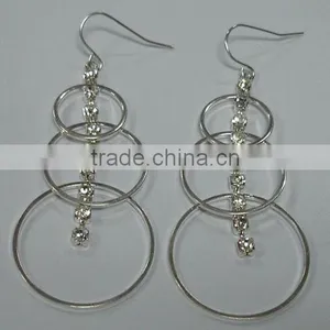 Fashion Earring With Three Rings and a Strip With Stones thumbnail-1