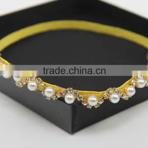 2016 New Fashion Rhinestone Pearls Women Hair Band / Silver and Gold Bridal Hair Accessories With Ribbon Silk / Pearl Belt thumbnail-3