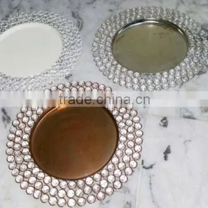 Wedding Crystal Charger Plate Gold, White Crystal Charger Plate thumbnail-1