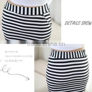 Hot Fashion Women Sexy High Waist Striped Stretch Bodycon Package Hip Mild-calf Casual Skirt thumbnail-2