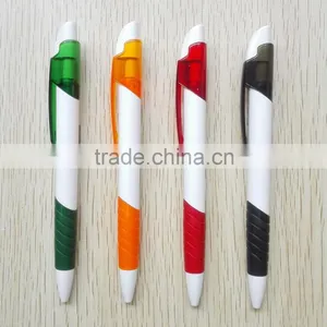 Plastic White Barrel Ballpen With Colored Grip thumbnail-4
