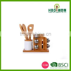Bamboo Kitchen Tool Kitchen Glass Spice Jar With Bamboo Utensil Holder thumbnail-1