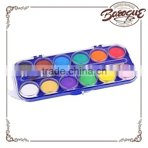Detail Solid Watercolor Cake Set, 12Color Samll Palette With Wood Handle Paint Brushes For Children Student Drawing Watercolor thumbnail-1