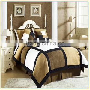 Queen, Black/Brown/White Patchwork 3 Pieces Bedding Set thumbnail-2