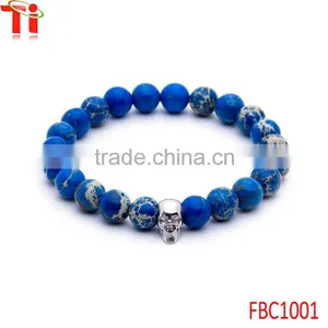 2016 New Products Stretchy Blue Bead Mens Skull Bracelet thumbnail-2