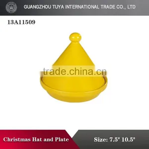 Chrismas Hat Shape Lid & Plate Color Glaze Porcelain Palate thumbnail-4
