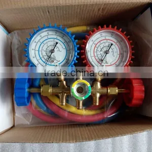 Brass Manifold Gauge Set With Charging Hose, Shock-Proof, Brass Valve Body thumbnail-1
