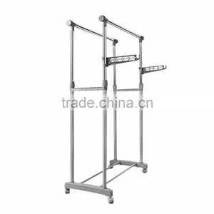 Heavy Duty Double Rail Adjustable Telescopic Rolling Clothing Garment Rack thumbnail-4