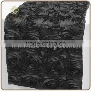 Plain Dyed Pattern and Satin Fabric,100% Polyester Satin Material Satin Rose Embroidery Table Runner/wedding Deco Rosette Table thumbnail-5