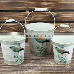 Hot Selling Small Metal Buckets Bird Dacal Metal Pail, Flower Metal Bucket thumbnail-1