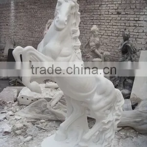 Hand Carving White Marble Outdoor Large Animal Horse Sculpture thumbnail-1