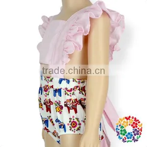Newborn Baby Clothes Pink Flutter Shoulder Crop Halter Bubble Girl Romper thumbnail-4