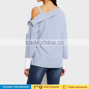 2017 Latest Women Blouse Tops Sample Long Sleeve Ruffle Collar High Neck Cotton Sarees Blouse Designs Patterns Picture thumbnail-4