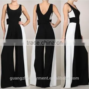 Women Illusion Wide Leg Sleeveless Striped Long Black and White Jumpsuit thumbnail-1