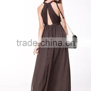 2017 New Arrival Sexy Women Dress Halter Plunge Neck Pleated Bodice Wholesale Maxi Dress Long Evening Dress thumbnail-6