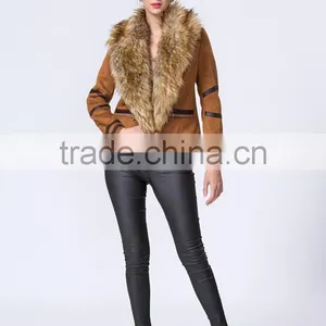 New Fashion Wholesale Clothing Manufacturers Women Suede Jacket With Fur Collar thumbnail-3