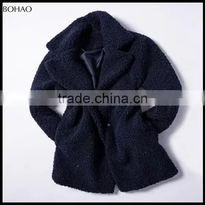 2015 Winter Fashion Blue French Terry Wool Fabric Coat thumbnail-5