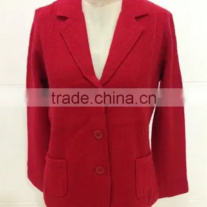 Women V-neck Boiled Wool Cardigan Sweater thumbnail-1