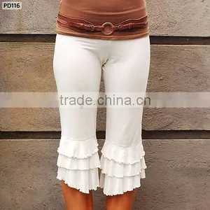 Wholesale 100% Cotton Ladies Knitted Pant Ruffled Pants thumbnail-1