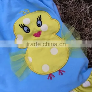2015 New Baby Girl Blue & Yellow Easter Stripe Pant Set Outfits With Matching Necklace and Headband thumbnail-2