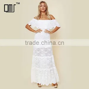 Overall Lace off Shoulder Ruffle Maxi Dresses Delicate Lady's Apparel thumbnail-1