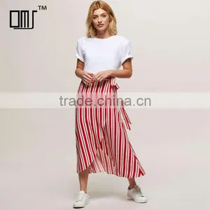 New Fashion Side Tie Red and White Striped Long Wrap Skirt for Girl thumbnail-1