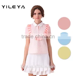 Cute Neck Designed Young Ladies Models Short Sleeve Blouse thumbnail-1