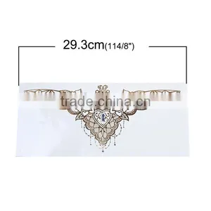 Paper Removable Waterproof Temporary Sternum Tattoo Sticker Body Art Golden Wing Pattern Rose Flower Temporary Belly Tattoos thumbnail-2
