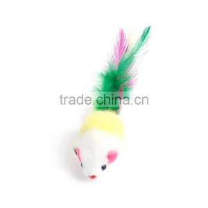 Plush Wand Pet Teaser Mouse Animal Yellow White Feather thumbnail-1