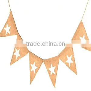 Christmas White Star Natural Hessian Burlap Decoration Banner Bunting Shabby thumbnail-2