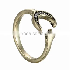 Silver Bronze Plated Moon And Star Knuckle Ring Animal Open Mouth Unisex Rings thumbnail-3