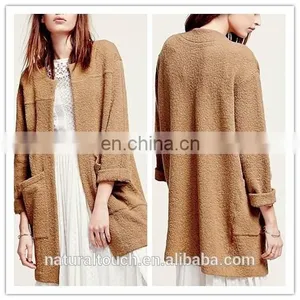 Super Luxe Without Buttons Long Cardigan Collarless Textured Coat thumbnail-4