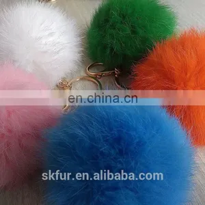 Factory Wholesale Diameter 6 7 8 9 cm Cute Real Rabbit Fur Pom Pom Ball Key Chain thumbnail-2