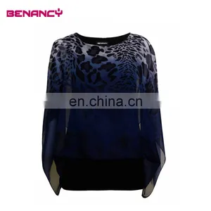 Batwing Sleeve Chiffon Tribal Animal Print Poncho for Old Women thumbnail-6
