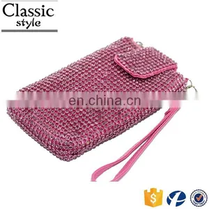 CR Europe Tast Passed Diamond Surface Long Snake Chian Rectangle Shaped Pink Color New Fancy Cell Phone Neck Hanging Bag thumbnail-1